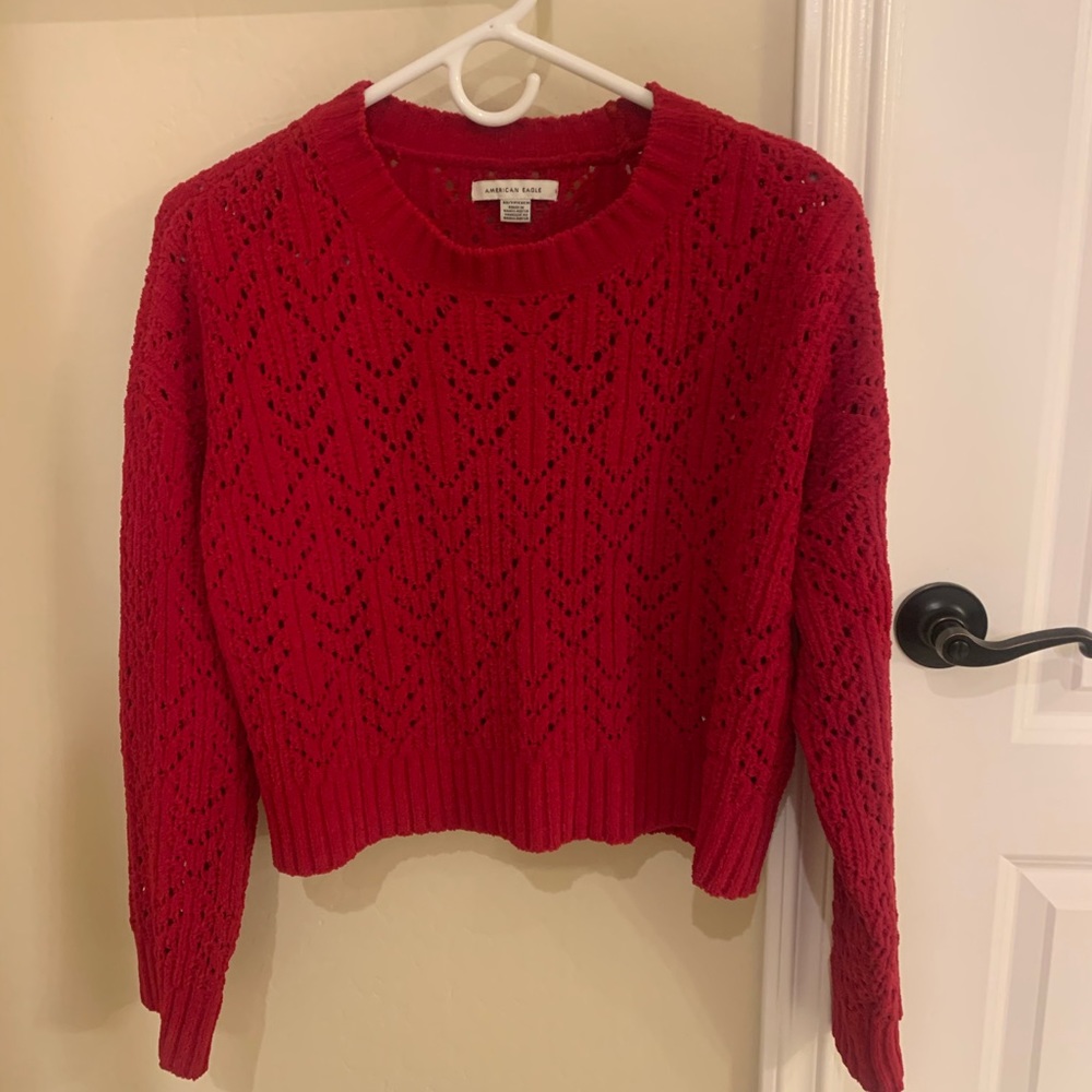 Cropped Red American Eagle Chenille Sweater XS